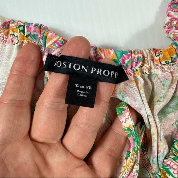 Boston Proper Blouse Sz XS Boho Beach Club Print Blouson - Picture 10 of 12